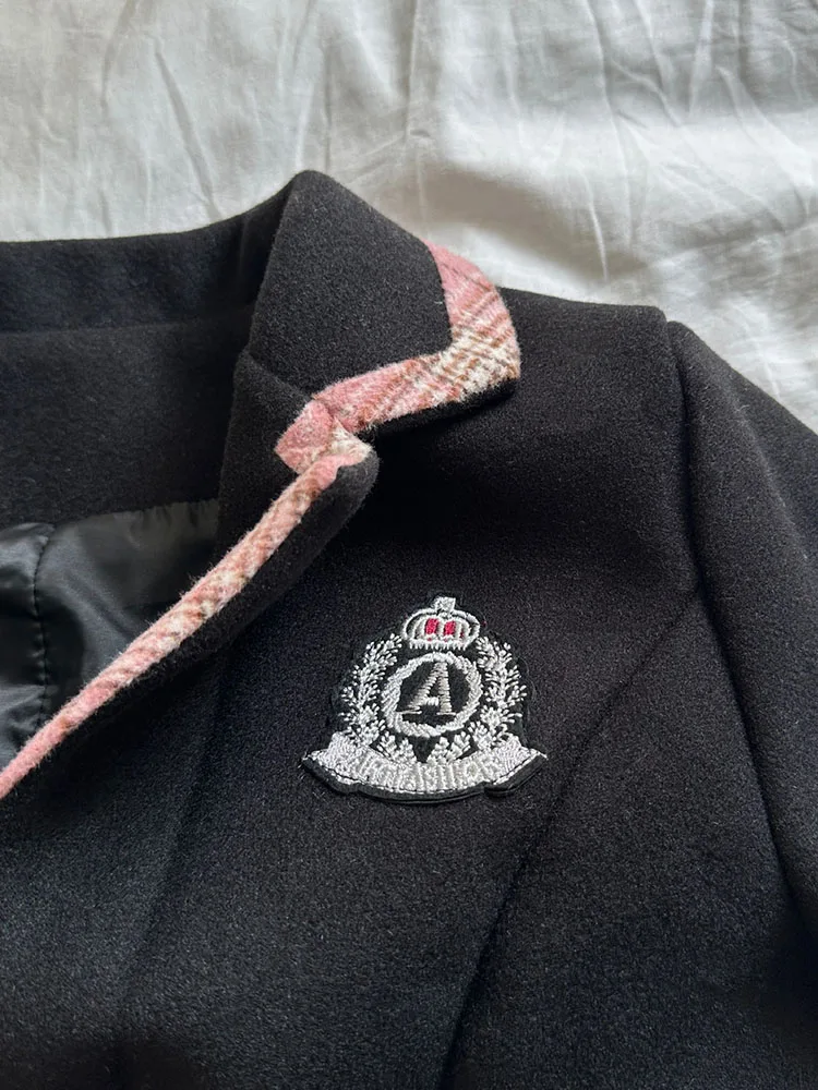 Styl Preppy słodkie stroje 2-częściowe zestaw spódnic odzież wierzchnia Gyaru luksusowa wysokiej jakości + różowa spódnica w kratę o linii pluszowa