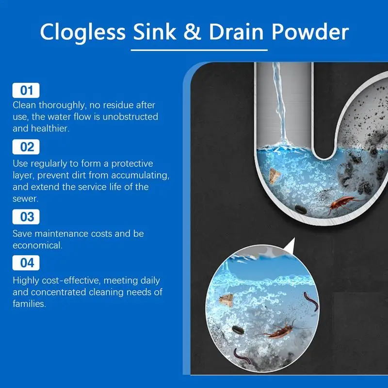 Pipe Dredge Powder Pipeline Dredging Sink Deodorizer Drain Openers Powerful Clog Removal Unclogging Powder For Toilets Bathroom