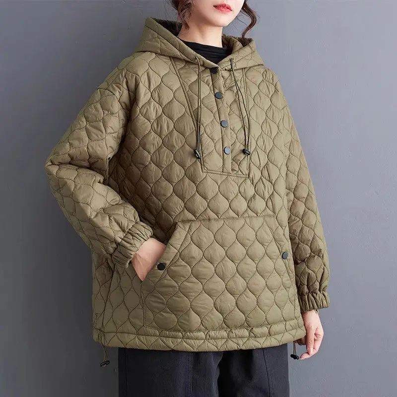 2023 Autumn/Winter Sweatshirt Cotton Coat Korean Loose Fashion Casual Pullover Versatile Hooded Quilted Jacket For Women Z3469