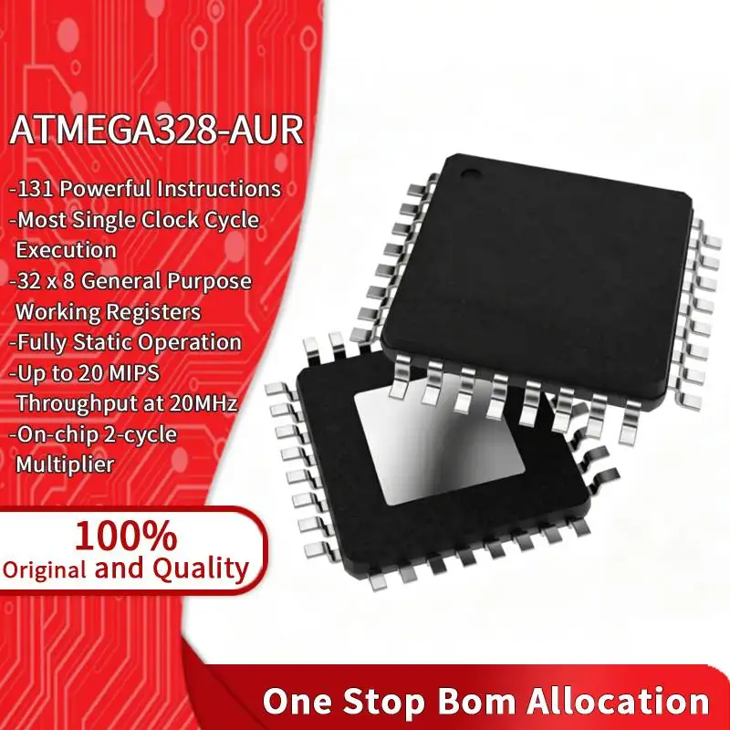 ATMEGA328-AUR 8 Bit MCU 32KB Flash 2KB SRAM 20MHz TQFP-32 Microcontroller For Embedded Control of ATMEGA328 Series IC Chips