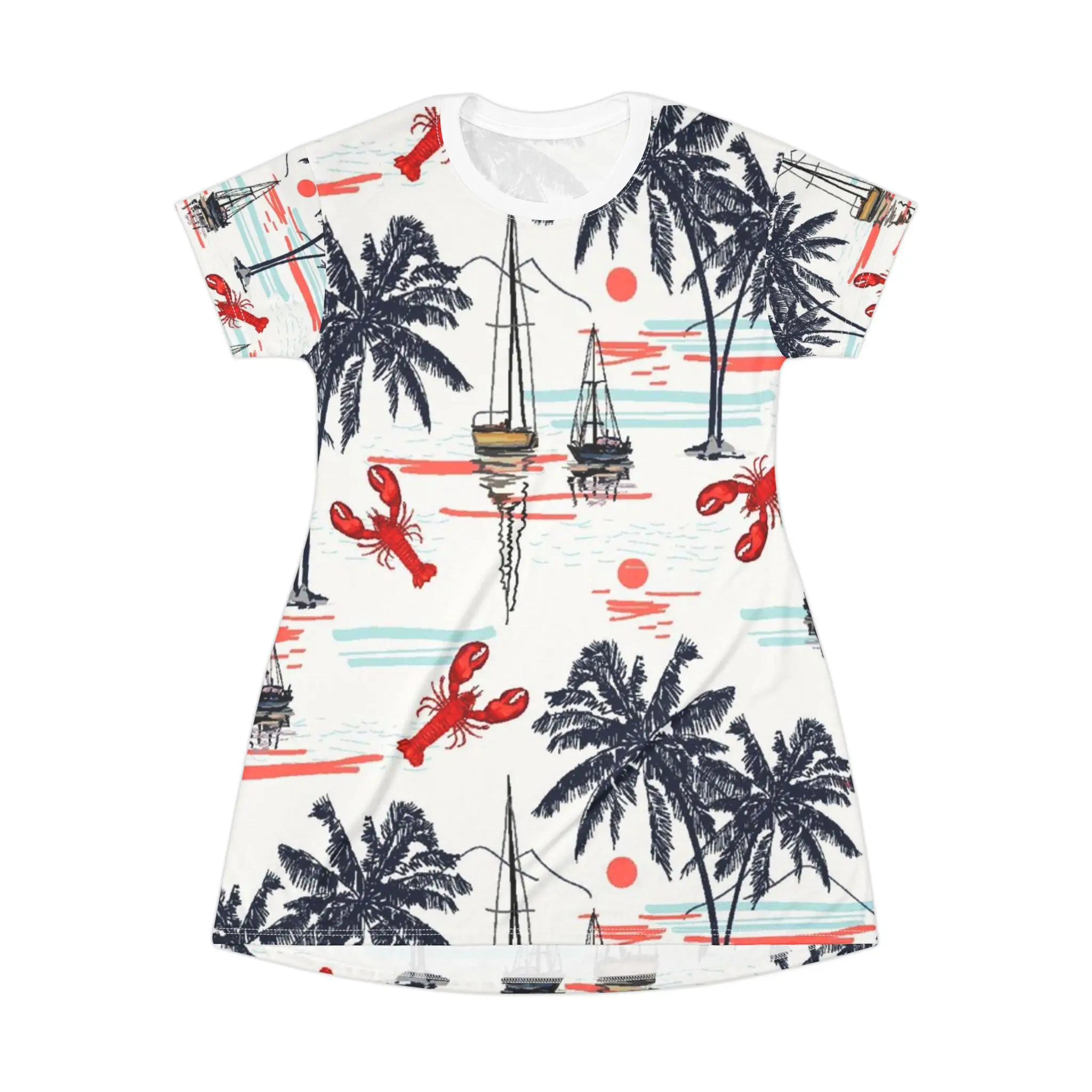 Dresses for Womens Gifts For Her Casual Summer T-shirt Dress With A Nautical Tropical Print Y2k Ladies Clothes Woman Clothing