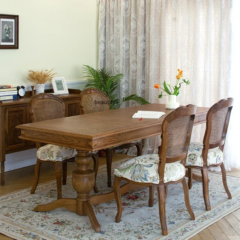 

YH55 Y American country solid wood rectangular western dining table retro restaurant home oak dining table and chairs