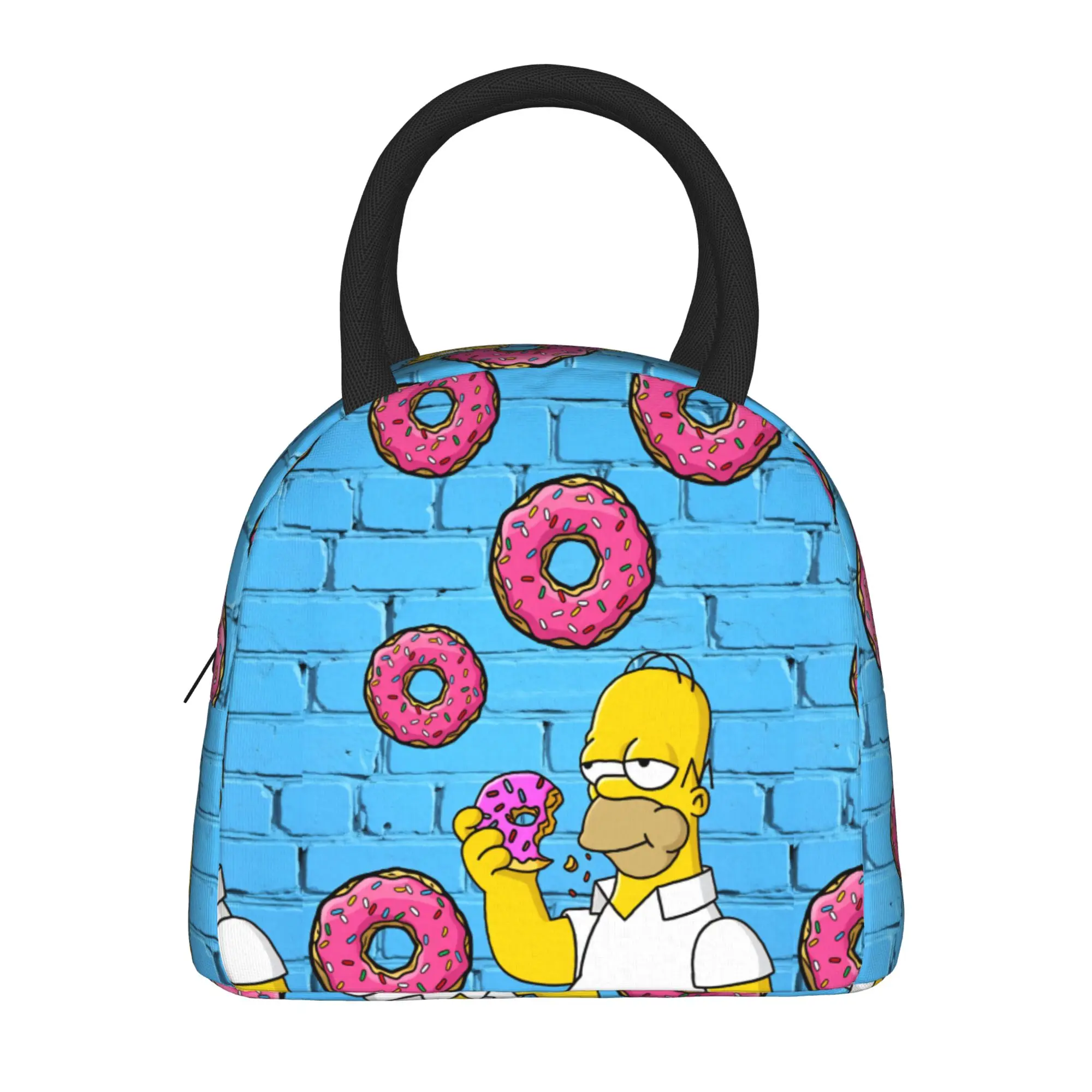 S-Simpsons Homer Donut Cartoon Lunch Bag Outdoor Picnic Lunch Box Child Casual Thermal Lunch Bags Oxford Portable Cooler Bag