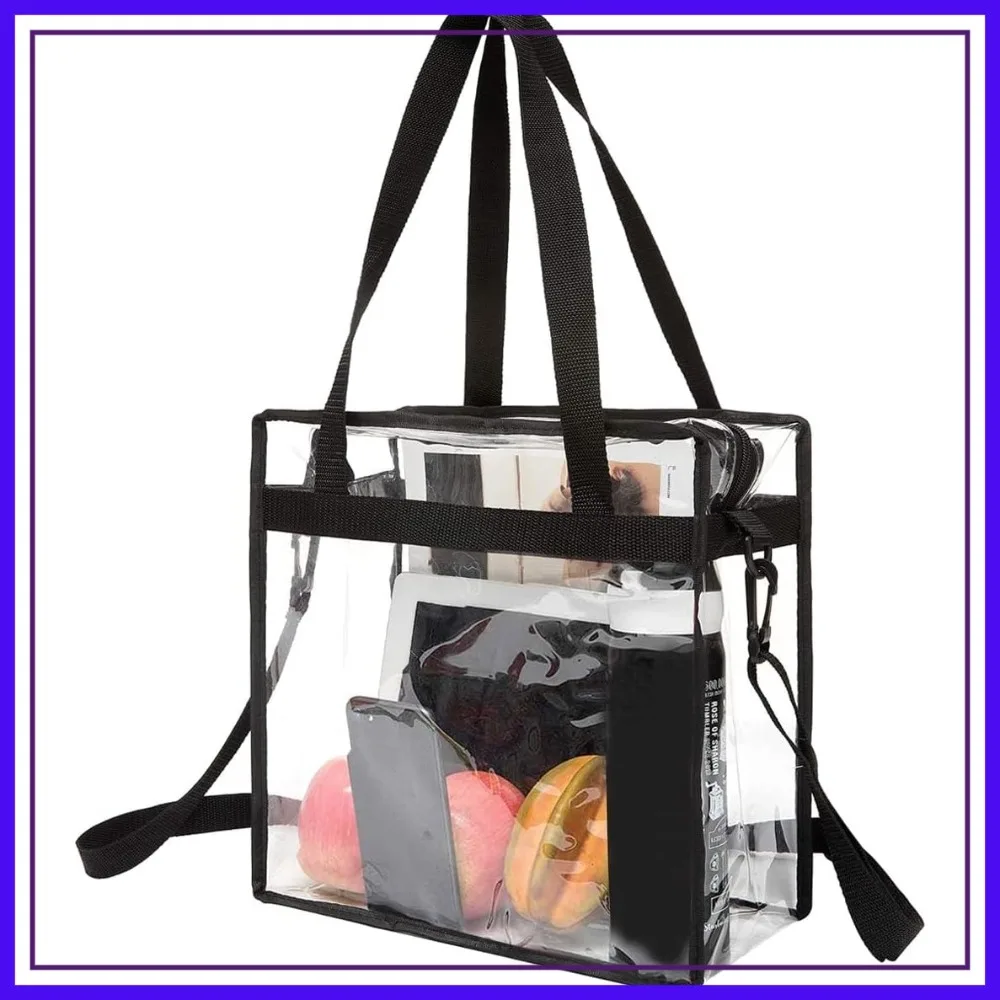 

Clear Tote Bag 12x6x12 Stadium Approved Crossbody Shoulder Bag with Adjustable Strap Zipper Closure