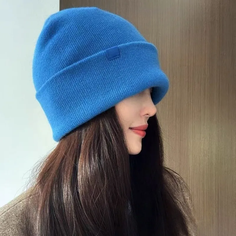 Unisex Solid Color Knit Beanie Autumn Winter 2-Way Wear Loose Simple Warm Skull Cap Casual Basic Knitted Hat