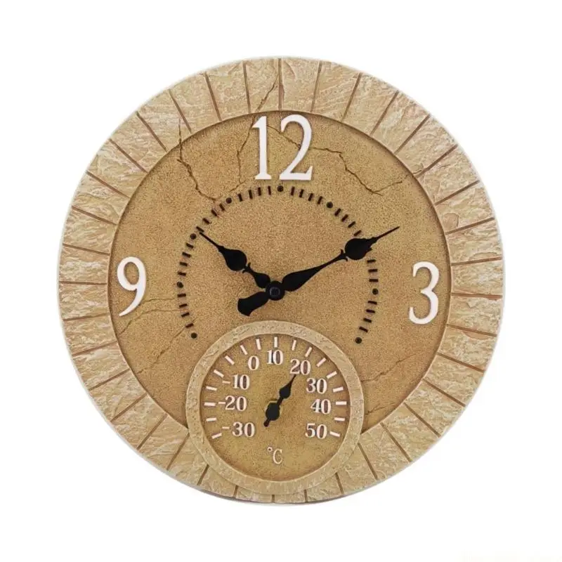 QX2E Yard Wall Clock with Lower Temperature Scale for Garden Use Area