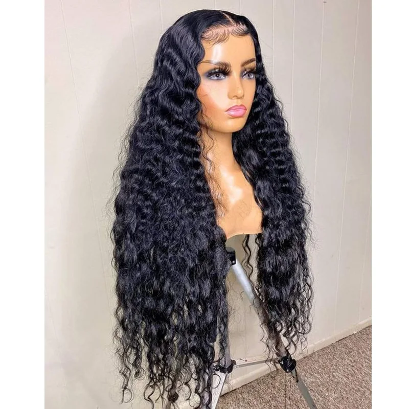 

Long Soft Glueless 26 inch Deep Wave Curly 180 Density Black Lace Front Wig For African Women Baby hair Heat Resistant Daily