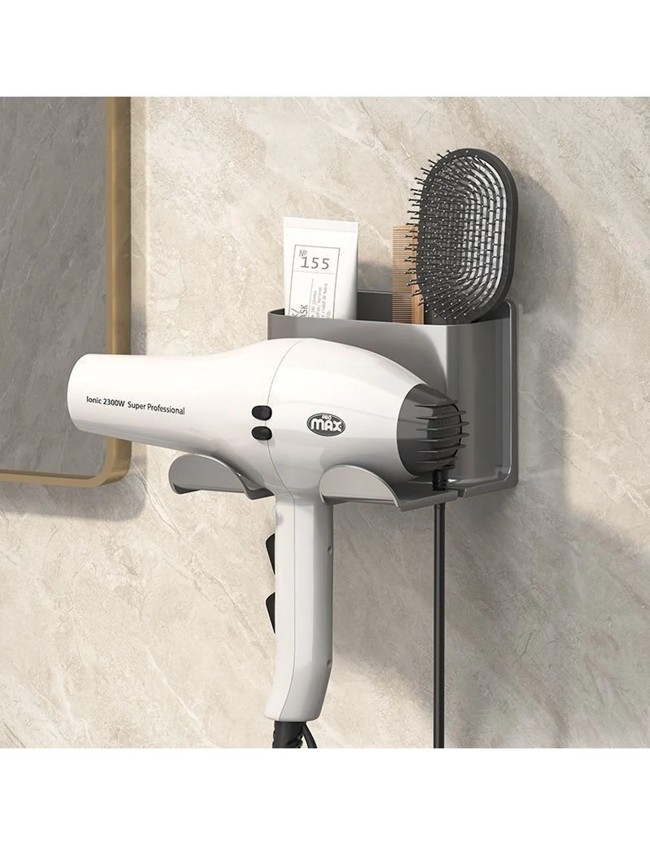 1 non perforated wall mounted hair dryer bracket, bathroom storage rack, bathroom accessory wall rack