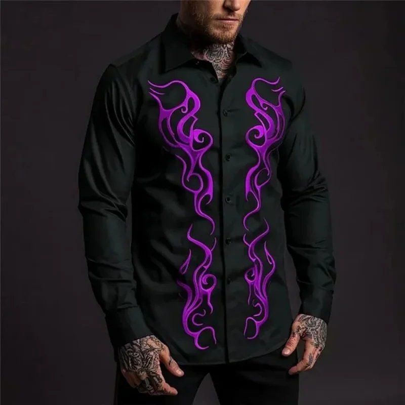 

2025 Men's Long Sleeved Shirt Rose Stripe Pattern 3D Printed Top For Spring Autumn New Fashion Casual Men's Unisex Clothing
