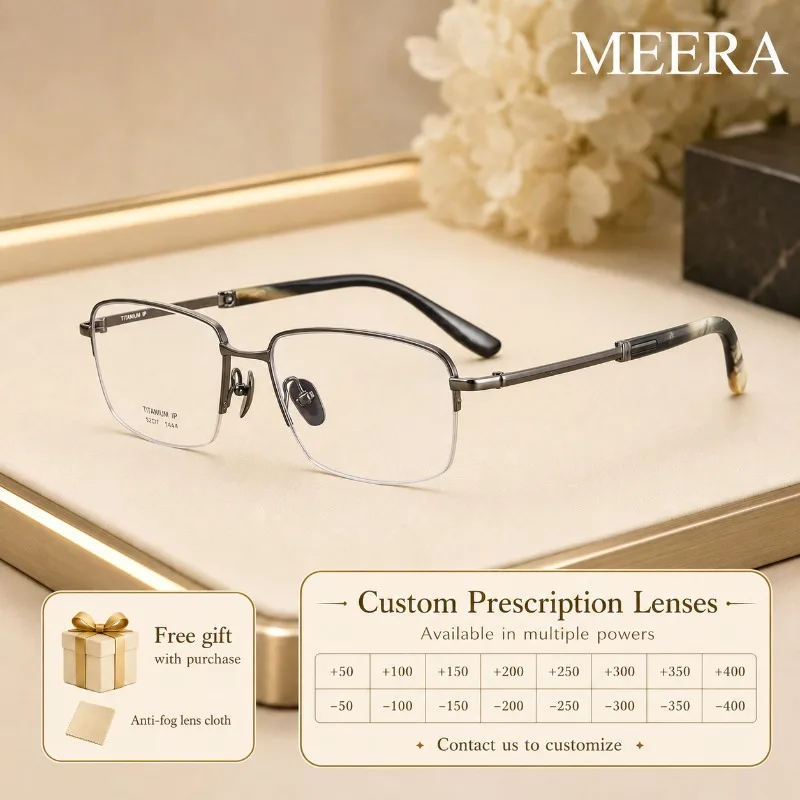 Designer Lightweight Titanium Titanium Eyeglass Frames Vintage Semi Rimless Prescription Anti-blue Glasses for Men and Women,