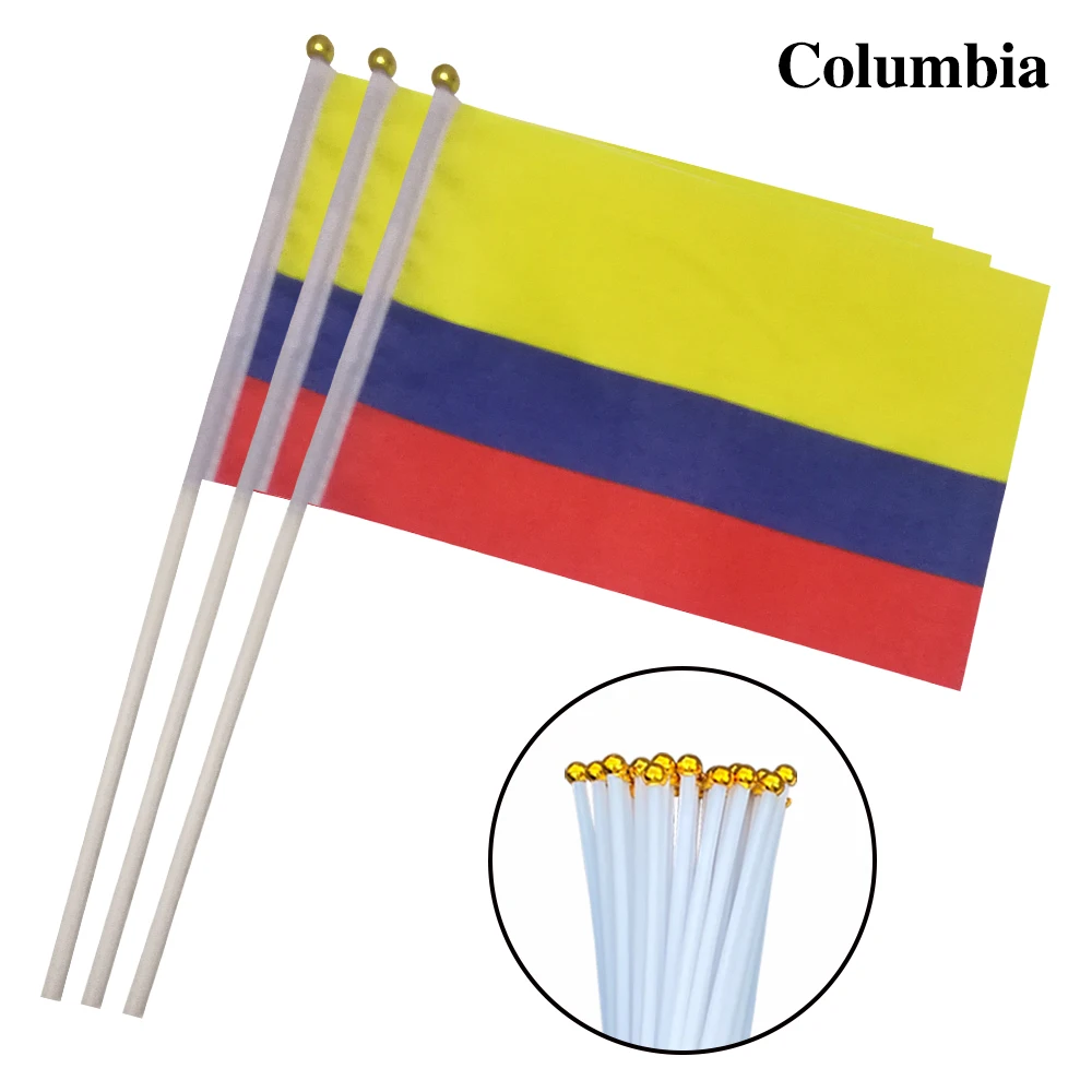 EOODLOVE 10/20/50 pieces 14 * 21cm Colombian hand-held plastic stick flag outdoor celebration event Colombian small flag