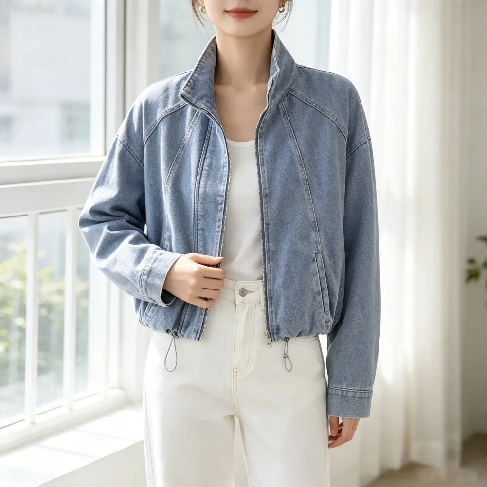 Beach Cycling Coat Women Stand Collar Jacket Lightweight Material Breathable Texture Casual Style Medium Elasticity