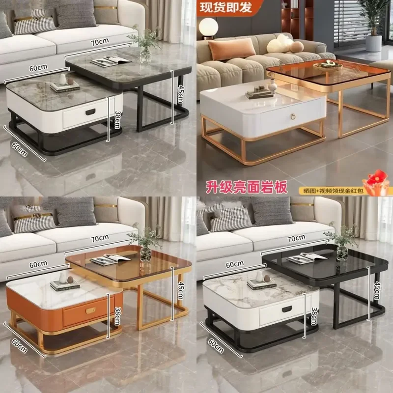 Modern Glass Sintered Stone Coffee Table Living Room Small Apartment Square TV Cabinet Combo Minimalist Home Furniture