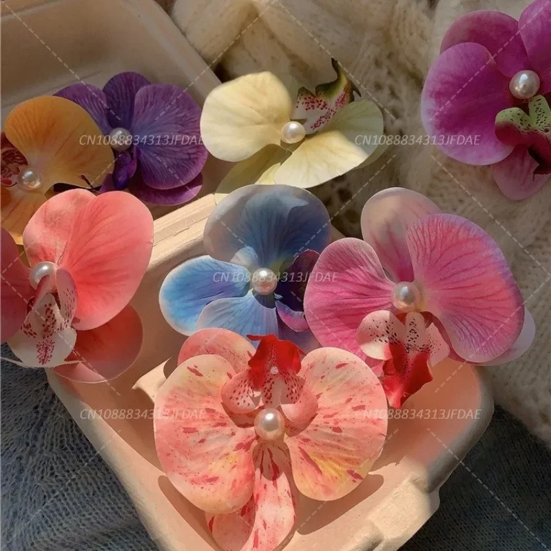 Sweet Phalaenopsis Pearl Hair Clip Flower Hairpin Orchid Butterfly Hairs Clip Hair Accessories Hair Styling Tools Bow Flower