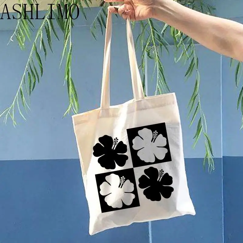 Women Hawaii Beach Bag Vintage Flower Shopping Bag Print Shopper Bag Large Shoulder Bag Fashion Shopper Bag Aesthetics Tote Bag