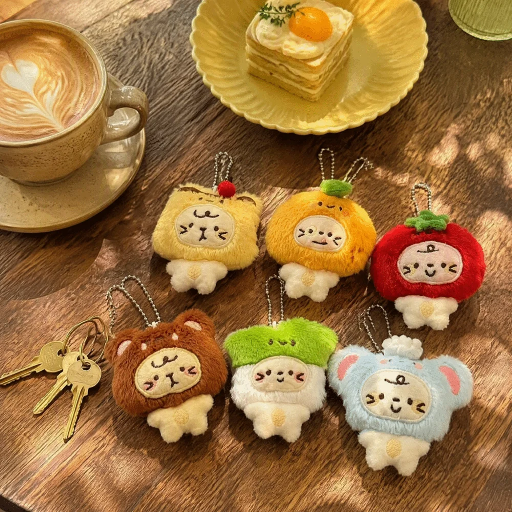 Cute Cartoon Headgear Plush Cat Figurine Pendant Hanging Ornament Multicolor Keyring Pendant Gift Backpack Keychain For Girls