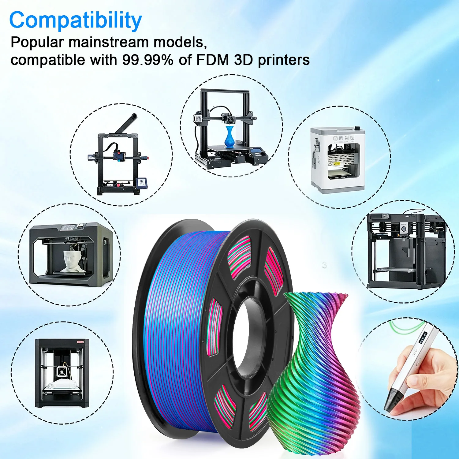 250g (0.55lbs), Tricolor Silk PLA 3D Printer Filament, 1.75mm Multicolor 3D Printing Filament, Red&Blue&Green Filament gallery 5