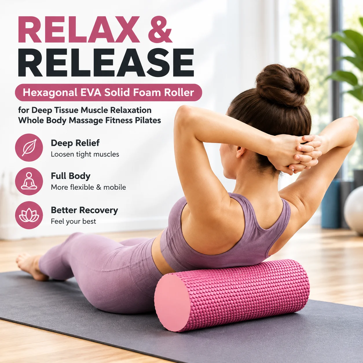 Hexagonal EVA Solid Foam Roller for Deep Tissue Muscle Relaxation Whole Body Massage Fitness Pilates