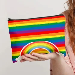 Vibrant Rainbow Stripe Storage Bag Multifunctional Makeup Organizer Lightweight Fashionable Portable Cosmetic Bag Zipper Pouch