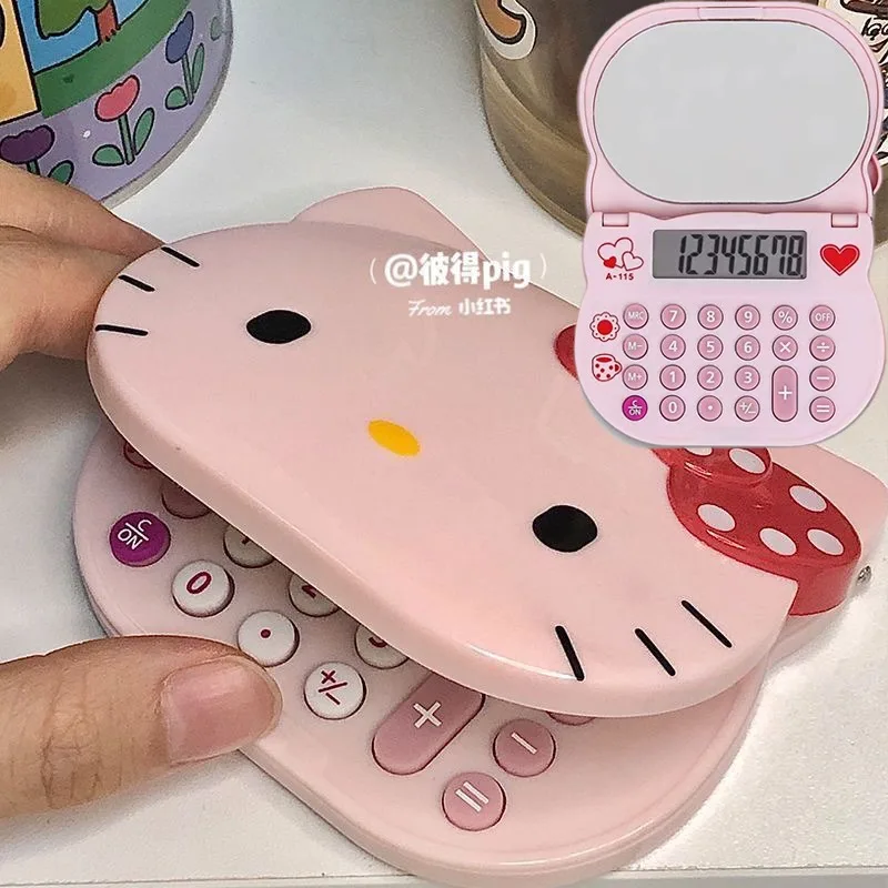 Sanrio Hello Kitty Opvouwbare rekenmachine Anime Make-upspiegel Elektronische handcomputer Zonne-berekening Kantoorbenodigdheden Cadeau