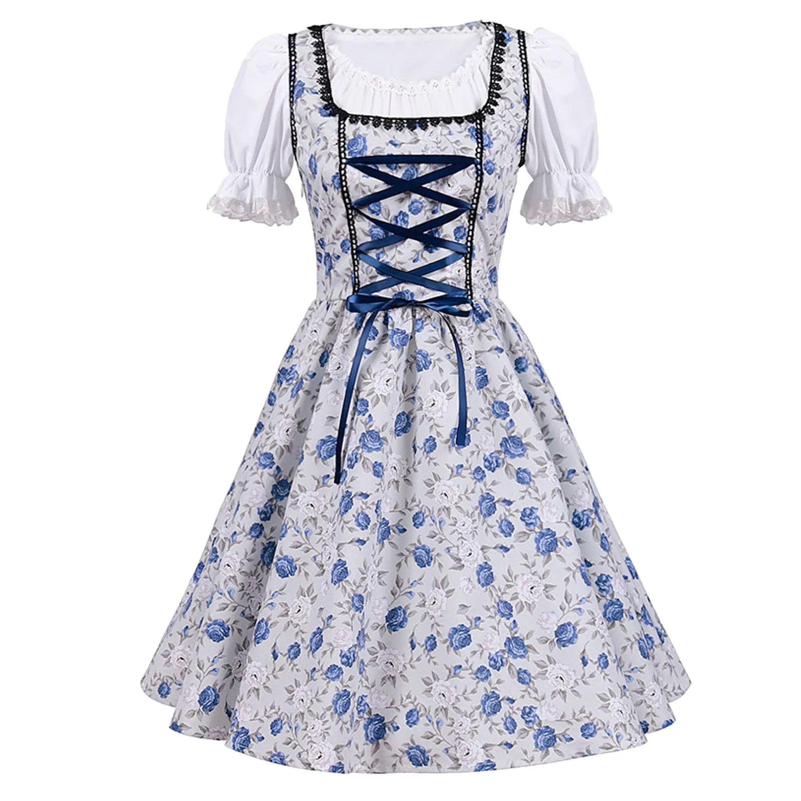 German Ladies Beer Maid Dirndl Bavarian Oktoberfest Dress with Apron Costumes Party Halloween Fancy Dress Plus Size S-5XL