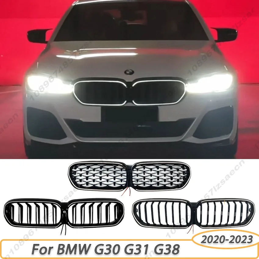 

For BMW 5 Series G30 G31 F90 M5 530i 540i 2020-2023 Car Front Bumper Kidney LED Grilles Bodykits Gloss Black Grill Replacement