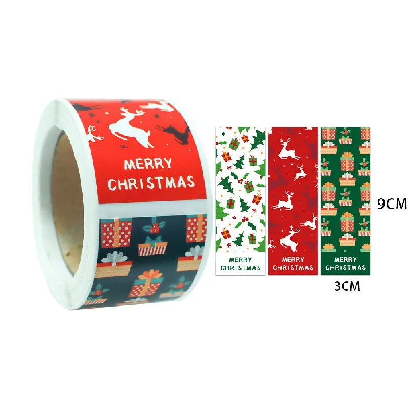 

100pcs Merry Christmas Stickers Long Rectangular Seal Labels Candy Stickers For DIY Gift Baking Package Envelope Wrapping Supply