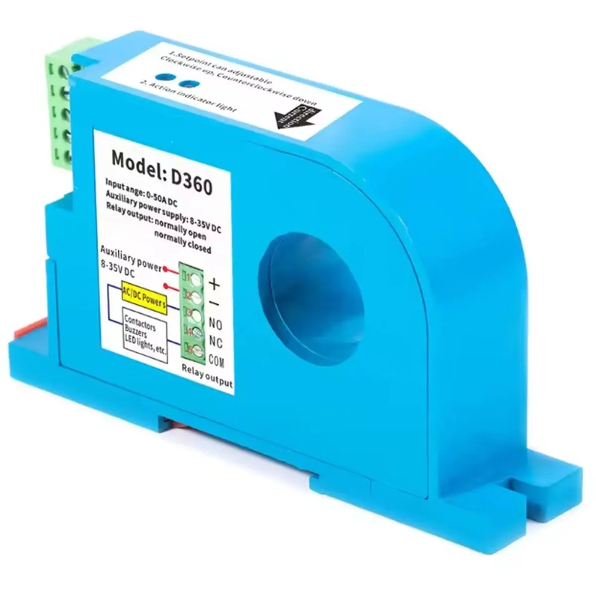 A32I DC Current Sensing Switch Perforated DC Ampere Switch Din DC Current Sensor Induction Switch Hall Sensor D360-50A