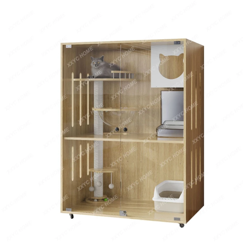 

Домик для кошек ML Cat Villa из массива дерева, роскошный домик-клетка для кошек, просторное помещение, игровая площадка для лазания в помещении.