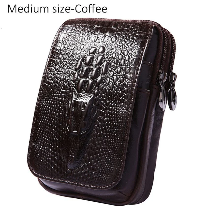 Retro Men\'s Cowhide Leather Waist Bag Crocodile Pattern Belt Bag  Cellphone Bag Leisure Bum Bag Fanny Pack