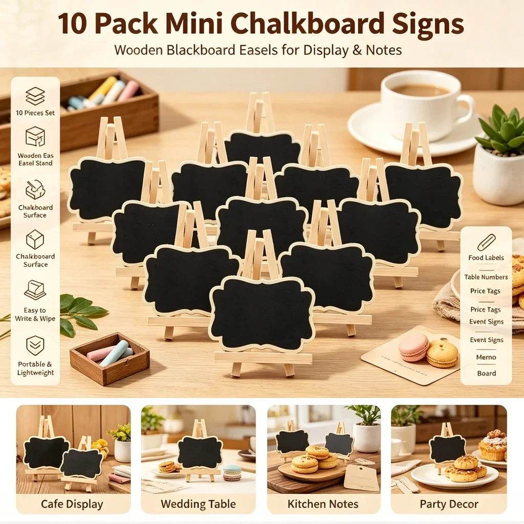 New 5/10-Pack Mini Wooden Chalkboard Chalkboard Message Wedding Party Labels Table Welcome Board Decoration Display Items