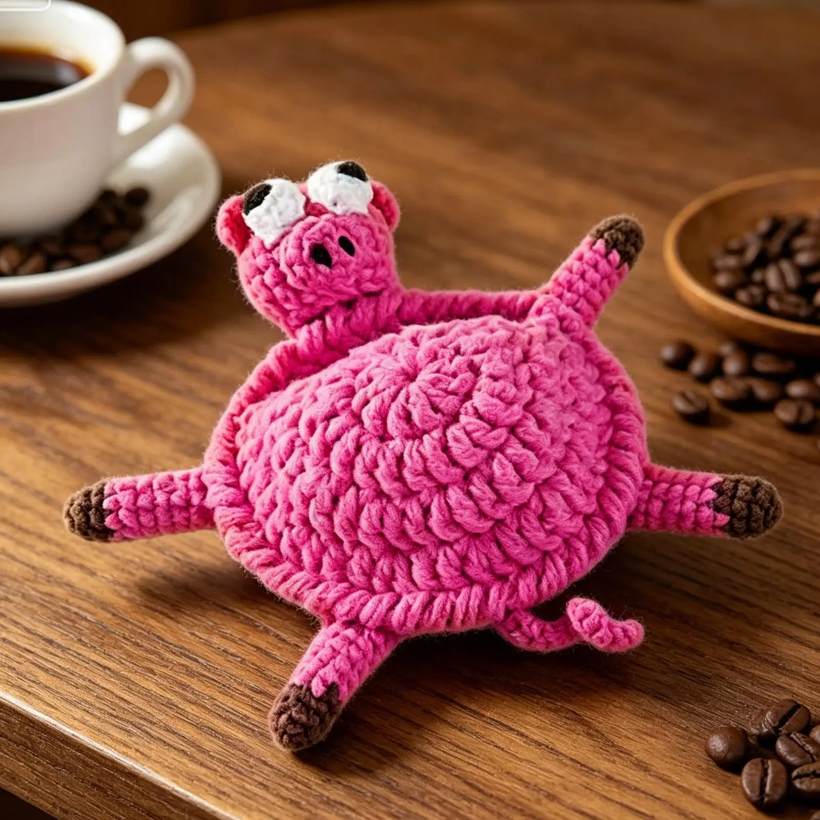 Crochet Coaster Absorbent Woven Non-Slip Heat-Resistant Knitted Animal Drink Coaster for Hot Coffee Cold Drinks Wood Glass