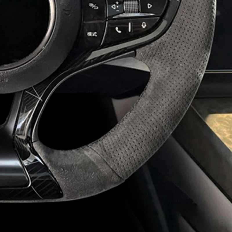 Hand Sewing  Non-Slip Suede Genuine Leather Braid Car Steering Wheel Cover For BYD Seal YUAN Plus 2018-2023 Car Accessories