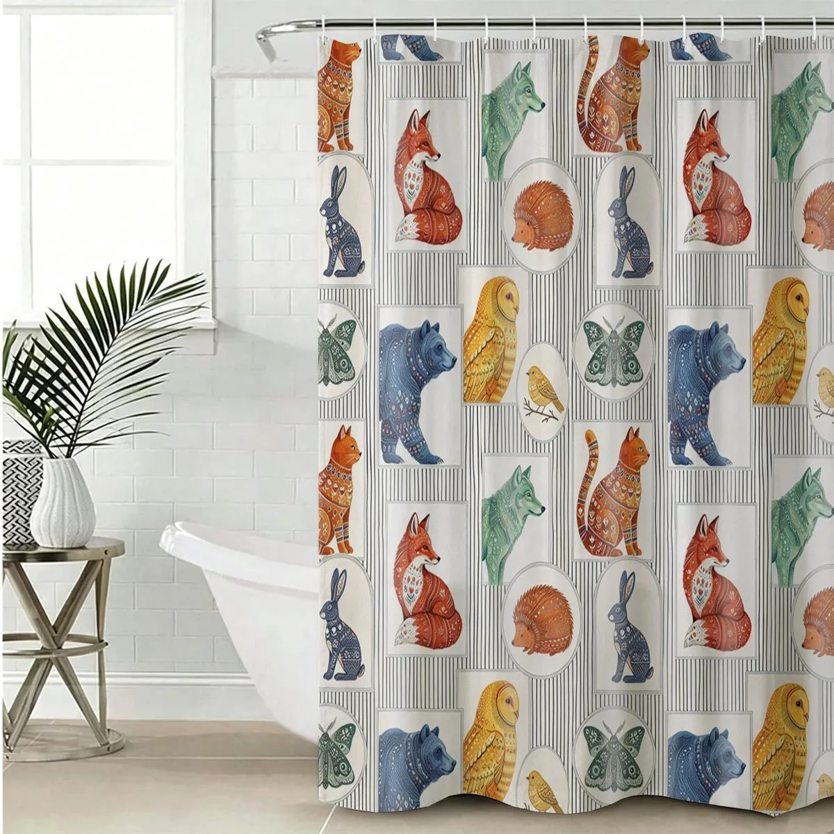 Owl Fox Shower Curtain Ducks Geese Grid Flower Pink Polka Dot Print Curtain Waterproof Durable Bathroom Home Decor Birthday Gift