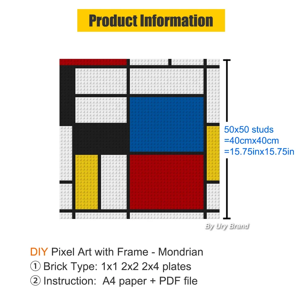 Pixel Art Retro Mondrian Style Mosaic DIY Pop Home Famous Decorative Painting By Numbers Building Blocks MOC Set Creative Gift