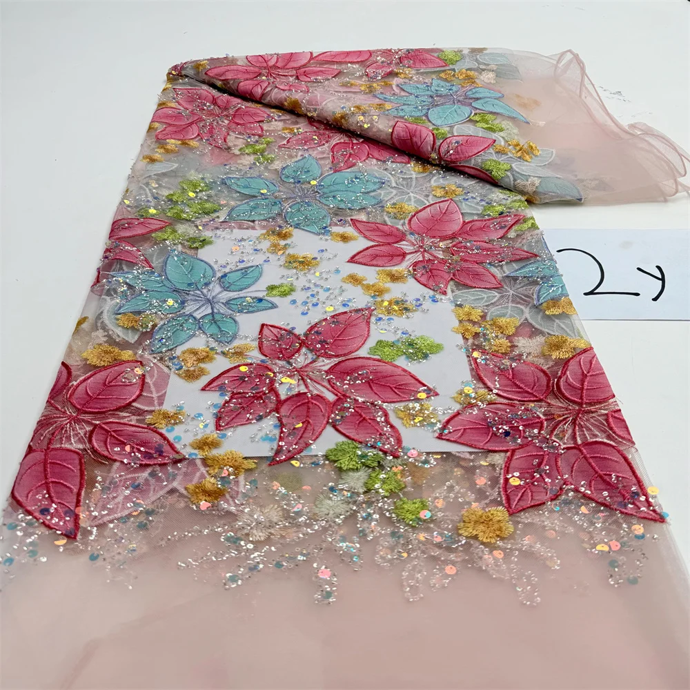 

Роскошная нигерийская африканская кружевная ткань с бисером, высокое качество, вышивка блестками, африканская французская кружевная ткань для шитья, 2 ярда