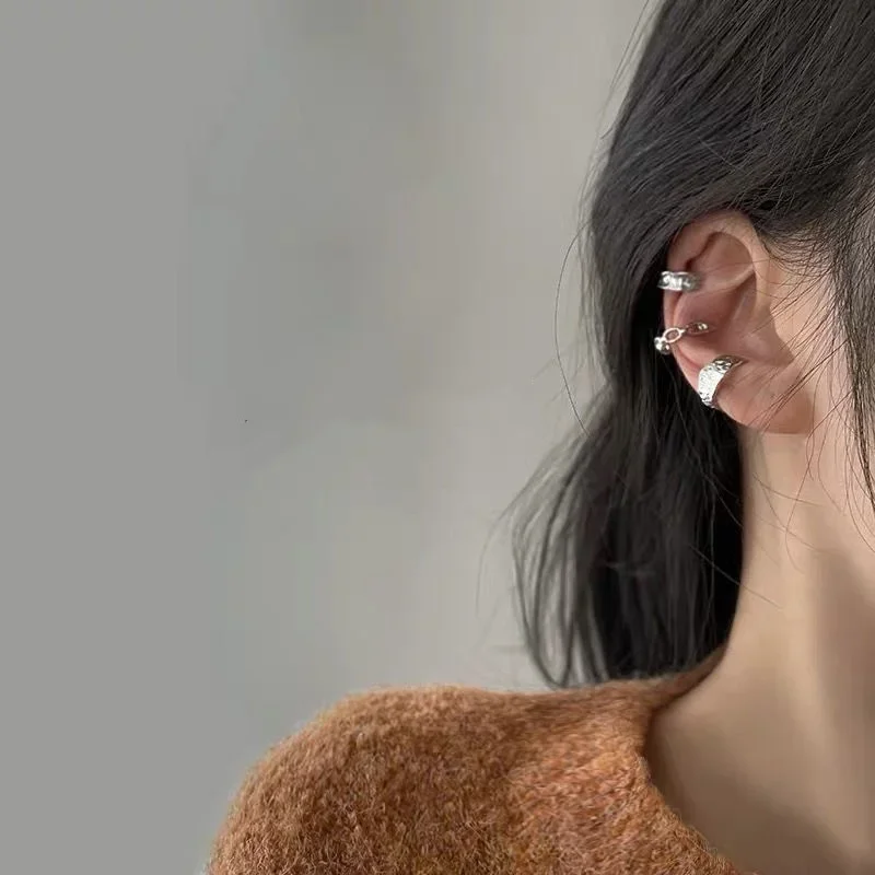 Hiphop Punk Lava Texture Chain Irregular Edge Metal Ear Cuff Non-Piercing Fake Cartilage Trendy Clip Earrings Women Men Jewelry
