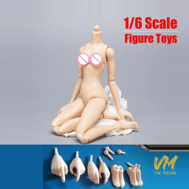 Na stanie 1/6 Figurka żeńska siedząca, jasna, z opaleną, żółtą skórą, średni rozmiar biustu, elastyczna, model figurki akcji pasujący do głowy KUMIK, zabawka.