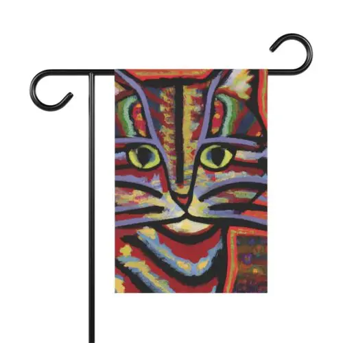 Fun Cat Art Garden Flag 12x18 Yard Decor Gift Pet Lover (Flag Only) House Banner