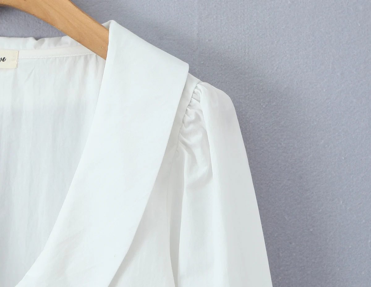 Zoete lente witte Peter Pan kraag lange pofmouwen dames single-breasted knoppen slanke taille korte blouse tops CHIC