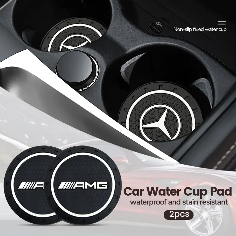 2pcs Car Water Cup Holder Mat Anti Slip Insert Coasters Pads For Mercedes Benz S320 W164 W203 W204 W168 C180 E320 A200 CLA CLK