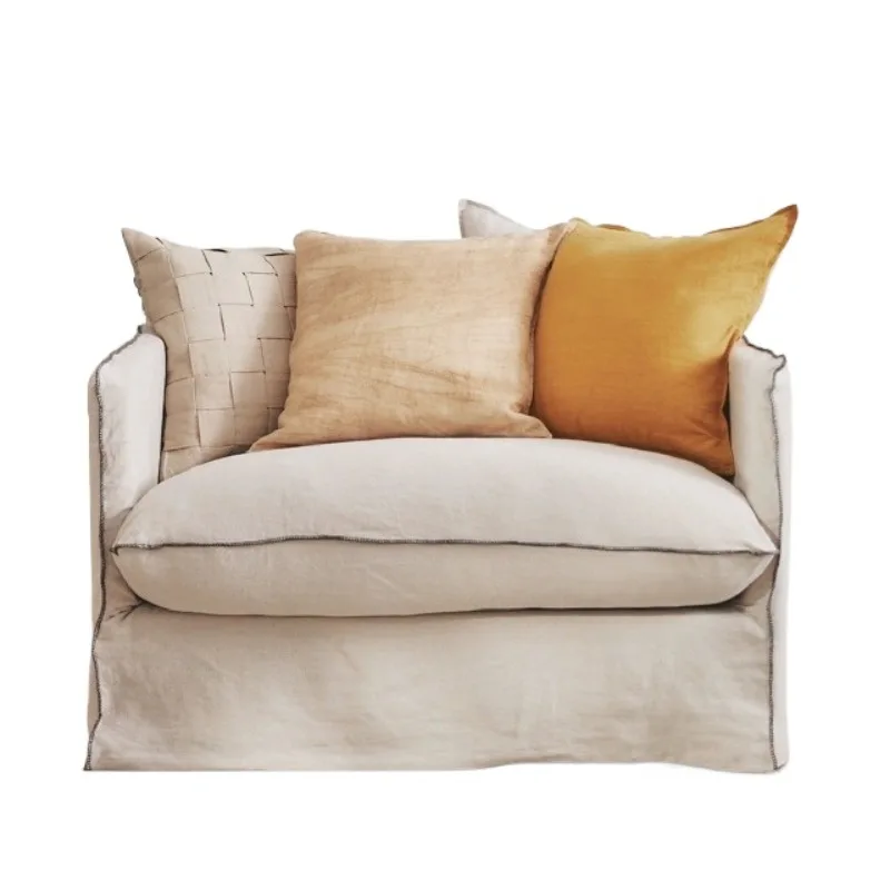 

Wabi Sandy Wind Simple Linen Removable and Washable Single Sofa Small Apartment Living Room Lazy Sofa
