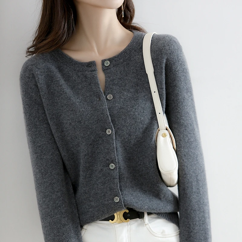 Einreiher O-Kragen Strickjacke Frauen Herbst Winter Vintage Langarm Stricken Pullover Beiläufige Lose Vielseitig Streetwear
