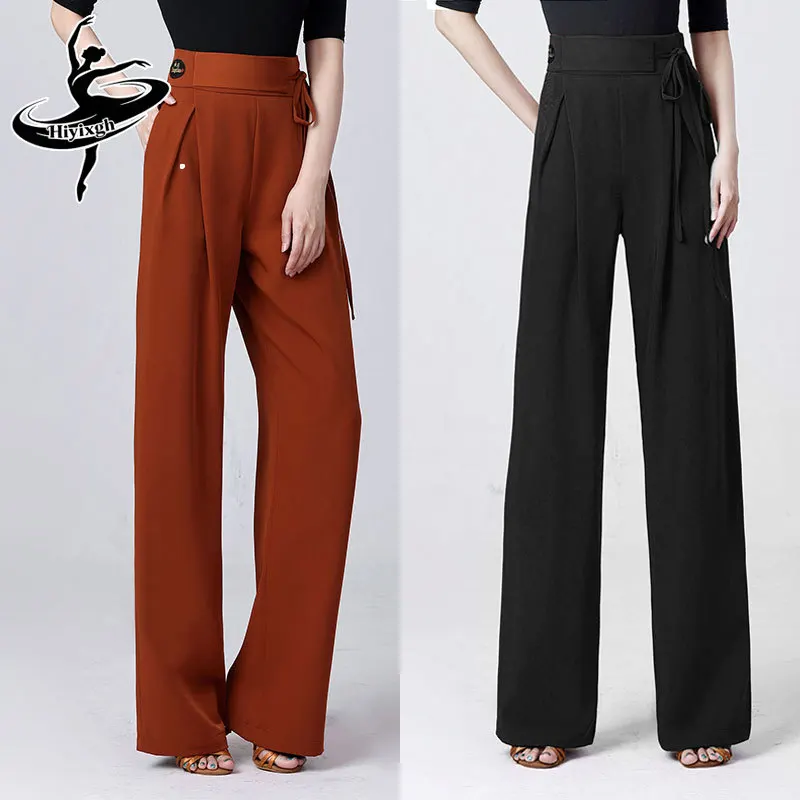New Slim-Fit Latin Modern Dance Trousers for Women Side-Waist Tie-Belt Design Fashionable Premium Ballroom Dance Trousers