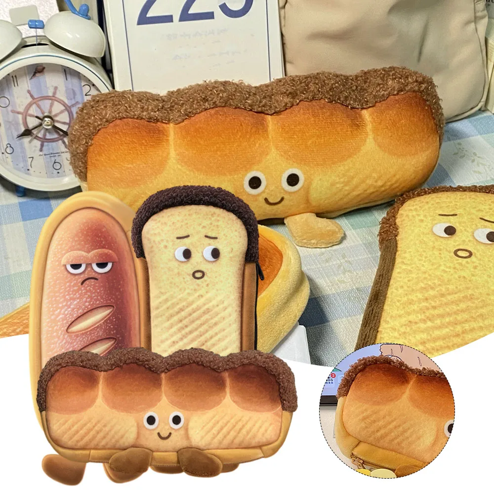 Imagem -01 - Cartoon Bread-shape Pencil Case Grande Capacidade Papelaria Armazenamento Bolsa para Viagens ao ar Livre cartoon bread shape pencil case grande capacidade papelaria armazenamento bolsa para viagens ao ar livre 01