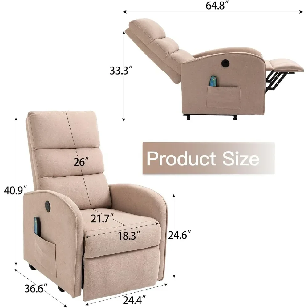 Lift Recliner Chair for Elderly, Electric Recliner with Heat & Vibration with Side Pocket & USB Port, Elderly Recliner Chair