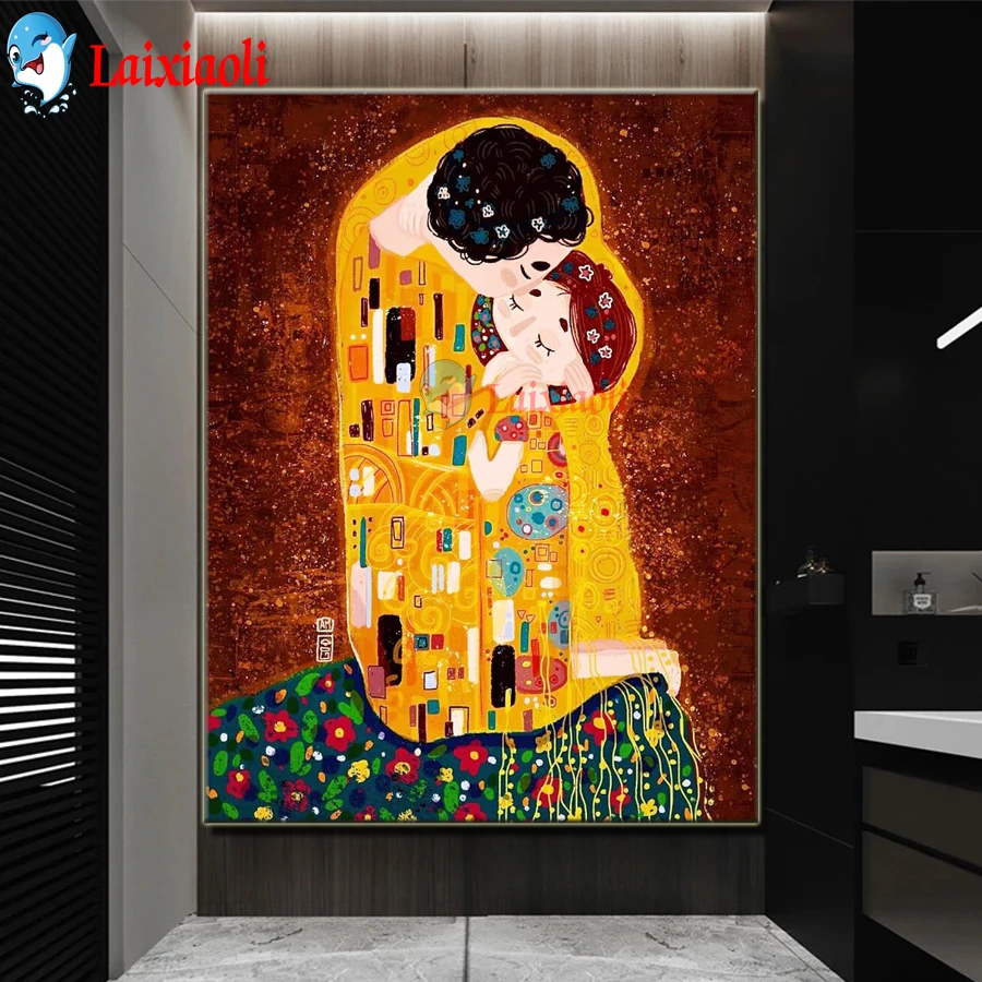 

5d Diy Diamond Painting Abstract couple, Gustav Klimt full Square 3d Rhinestones Cross Stitch Embroidery Mosaic room decoration