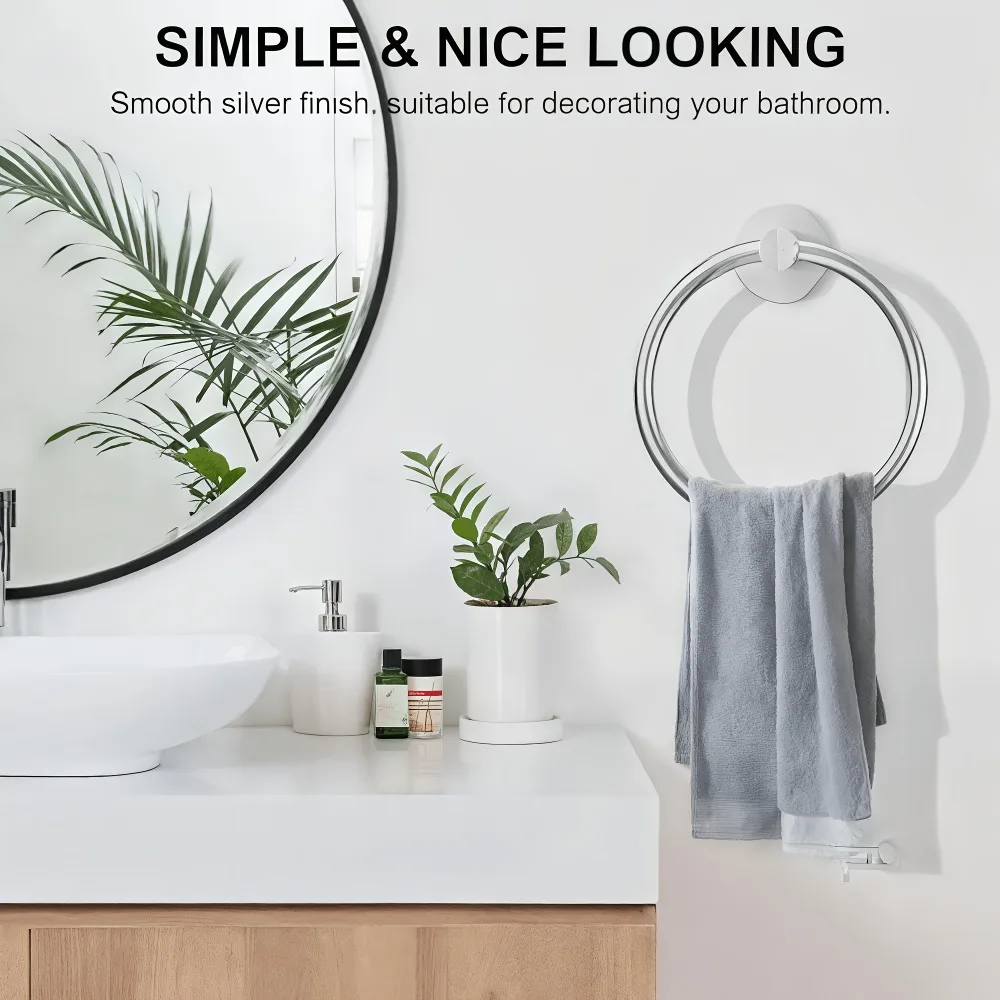 

304 Stainless Steel Towel Ring, Matte Black Brushed Round Bathroom Towel Holder, Wall Mounted Rustproof Towel Rack for Bathroom