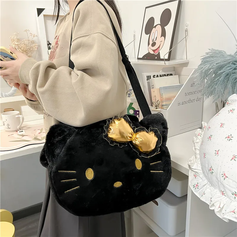 Sanurgente-Sac en peluche Hello Kitty Cartoon pour filles, sac initié par le chat Yk2 Kt, porte-monnaie mignon, sac de voyage de grande capacité, jouets, cadeaux de vacances