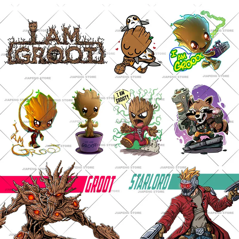 Disney Rocket Groot Iron On Patches For Clothing Washable Star Lord Heat Transfer For T-shirt Jacket Thermal Sticker On Clothes